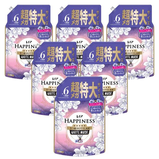 レノア ハピネス 5つ星ホテルの夢ふわタッチ 柔軟剤 ホワイトムスクの香り 詰め替え 1900mL×6袋 [大容量] [ケース品]