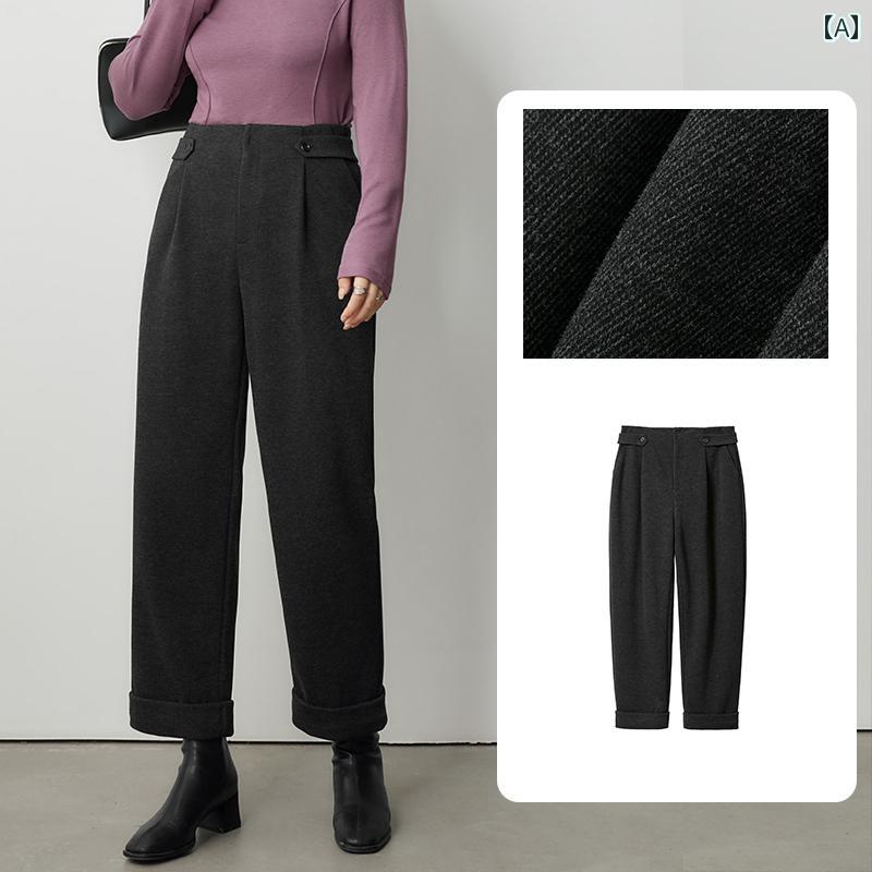 レディース ぽっちゃり 大きめサイズ 婦人服 パンツ ズボン アセテート ウール 暖かい ストレート 冬 ハイウエスト カジュアル
