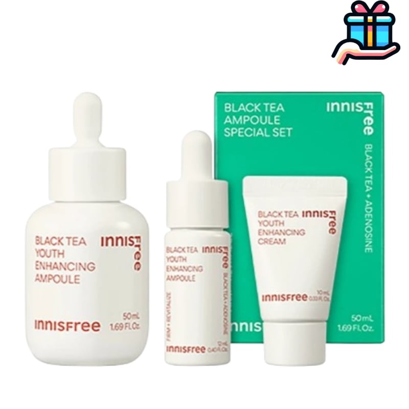 [大容量企画セット] ブラックティーユース インゲンシング アンプル 50ml + + 追加サンプル アンプル 12ml + クリーム10ml 基礎化粧品 弾力 保湿 肌のキメ しわ スキンケア 韓国