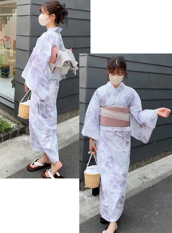 着物浴衣プレーンパープルフラワー和風ワンピース