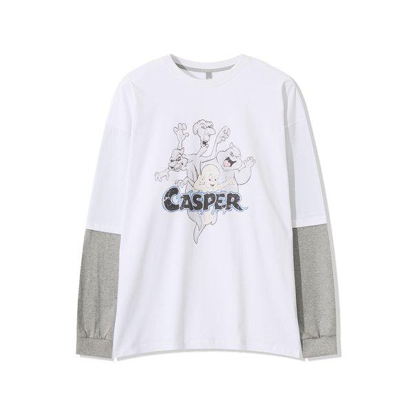 メンズ ゴースト プリント レイヤード 長袖Tシャツ AC-TSA-Q062-アイボリー