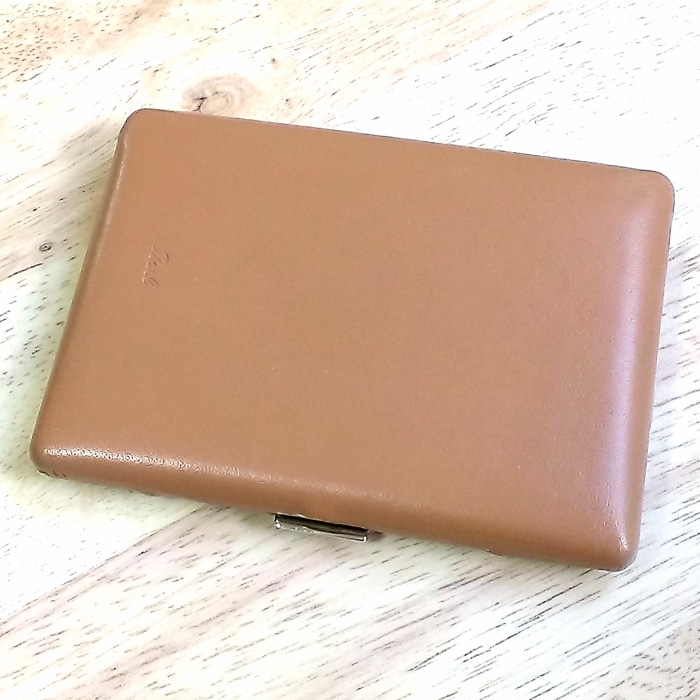 シガレットケース ロング タバコケース コスモス 薄型 キャメル レザー ライトブラウン 100mm/70mm対応 本革貼り 黒 日本製 坪田パール おしゃれ メンズ ギフト