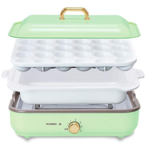 アイリスオーヤマ ホットプレート たこやき器 深鍋 2way 洗いやすい おしゃれ 温度調節機能付き 保証付き PHP-1002TC-G スモーキーグリーン