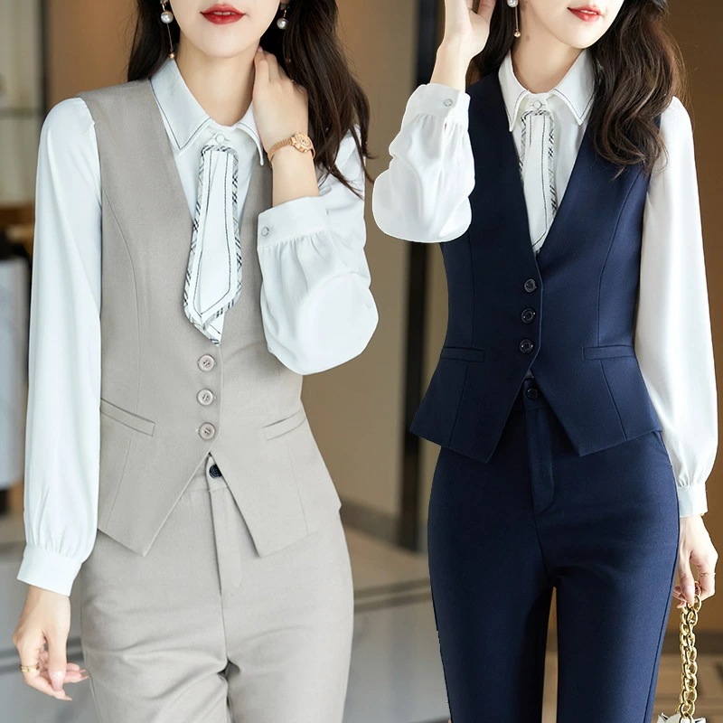 【2枚購入で100円OFF】春秋物レディース/ベスト/ベストスーツ/オフィス/トップス/制服/事務服/フォーマル/ビジネス/洗える/細身/就活/大きいサイズ/2点セット