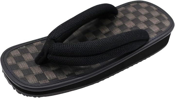 雪駄 メンズ 市松 黒畳 メッシュ鼻緒 ゴム底 日本製 (ブラック, 27.0 cm F)