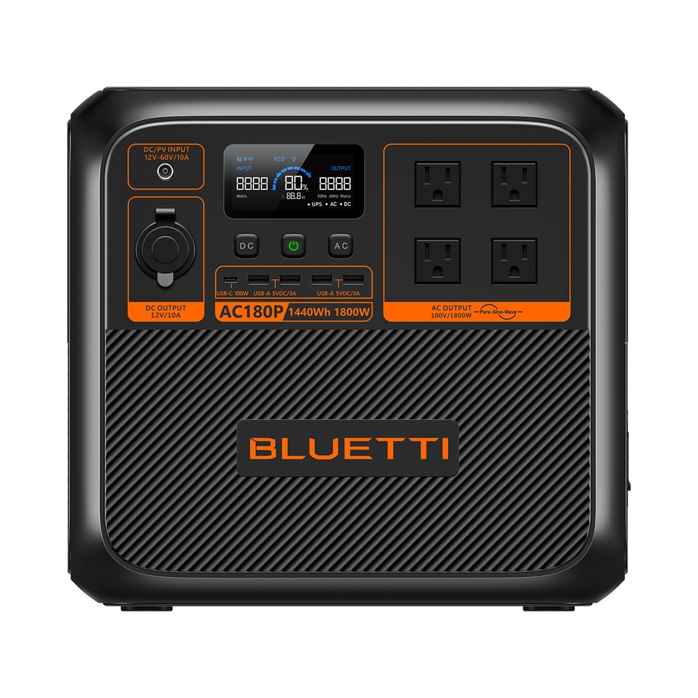 BLUETTI AC180P ポータブル電源　1440Wh　ACコンセント出力×4口　USB-C出力搭載 AC180Pブルテ