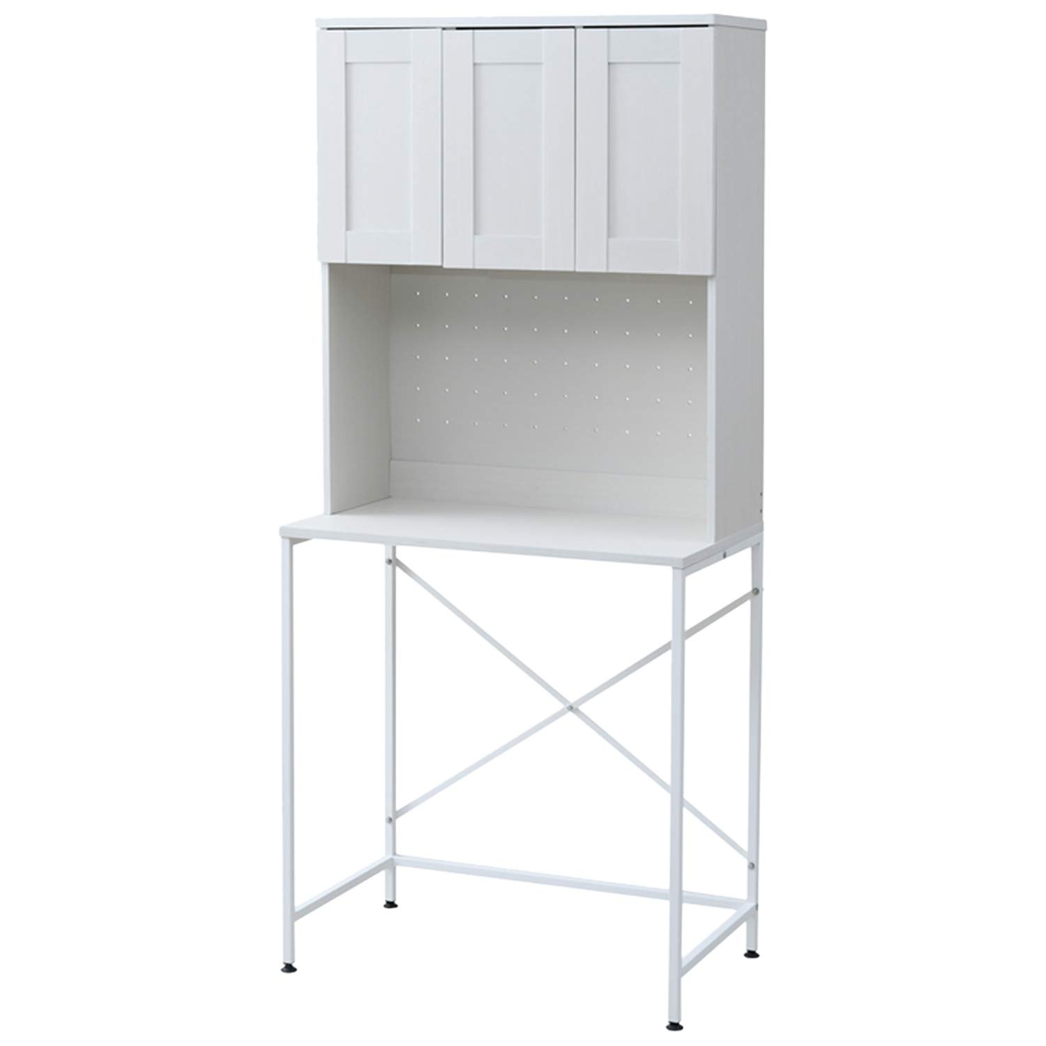 レンジ台 作業台 ゴミ箱上ラック 扉収納付き 幅80×奥行46×高さ180cm 天板耐荷重40kg キッチンカウンターとしても 組立式 ホワイトウォッシュ(木目調) DGR-800H(JW)