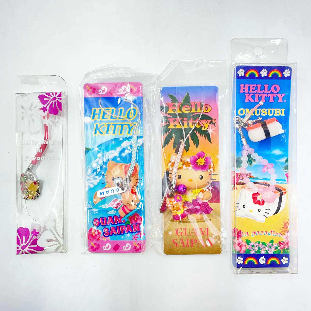 【中古・未使用品】[4点セット] ハローキティ キティちゃん ご当地 根付け ストラップ キーホルダー マスコット グアム サイパン ハワイ