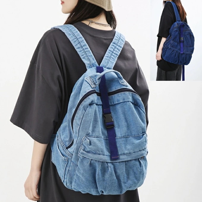 新作 デニムリュック 男女兼用 レディース メンズ キッズ デニム リュック やや小さめ 立体ポケット コンパクト リック リュックバッグ リュックサック ディバッグ 洗い ウォッシュ