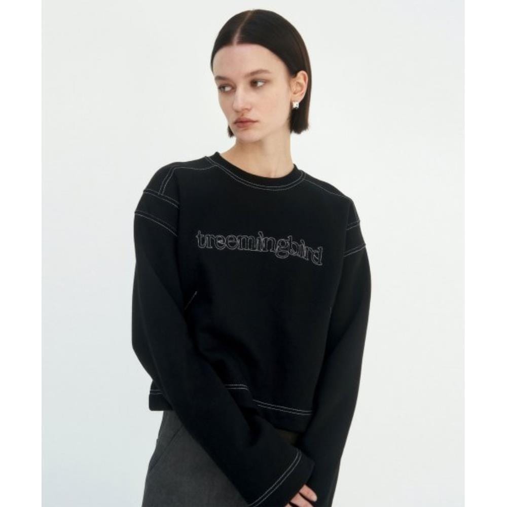 TREEMINGBIRD Stitched SemiCropped Tee Black TMB234LT60