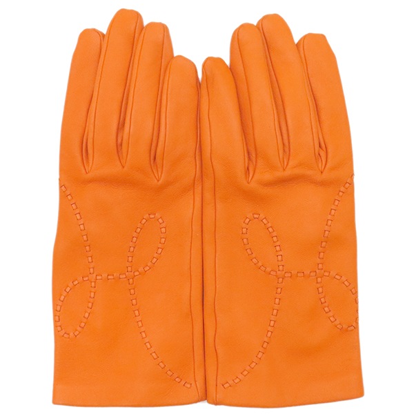 エルメス HERMES 手袋 グローブ レザー オレンジ #7【中古】
