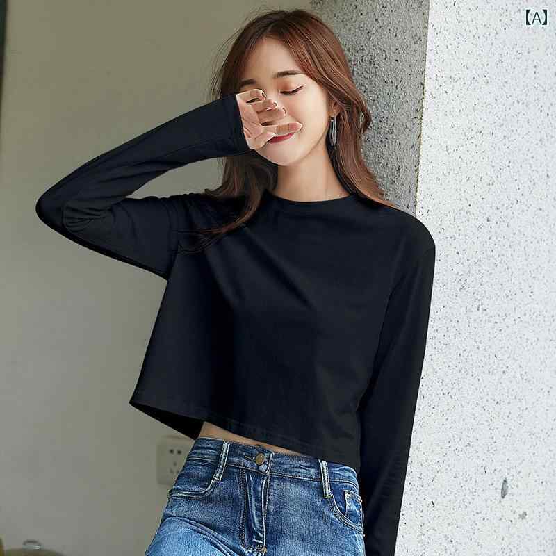 レディース トップス カジュアル おしゃれ エレガント 春 日焼け防止 服 長袖 Tシャツ 綿 ショート ハイウエスト 黒 へそ出し シャツ 5,945円