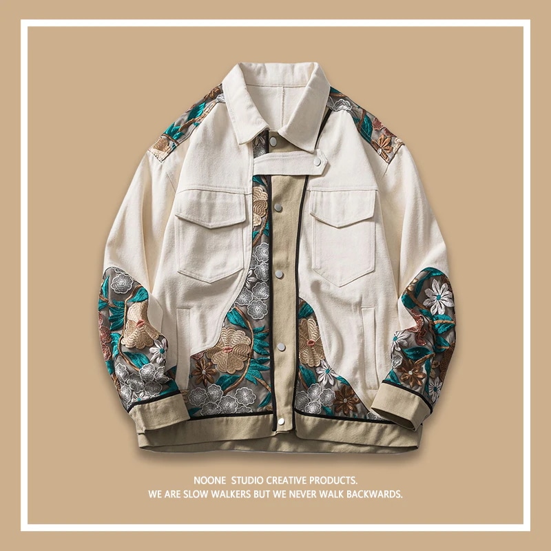 中世を貫く Noone ニッチデザイン エンボスステッチ レトロ刺繍 メンズレディース ジャケット