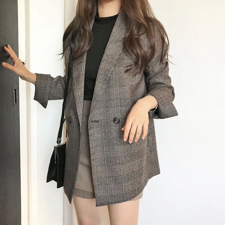 グレンチェック テーラード ジャケット アウター 羽織り チェック 可愛い おしゃれ 流行 カジュアル きれいめ 上品 シンプル 大人可愛い 秋 冬 ゆったり 大きめ マニッシュ レディース 韓国