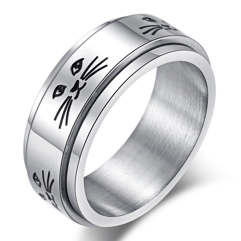 キャットフェイススピンステンレスリング（STR011）指輪 ネコの顔 猫 男性 女性 回転 回る