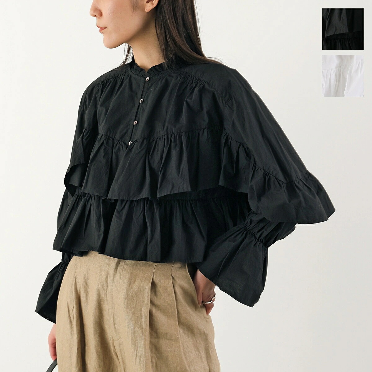 Sara mallika サラマリカ ブラウス Cotton Volume Frill Short Blouse 020151SR4 レディース コットン フリル ギャザー 長袖 シャツ カラー2色