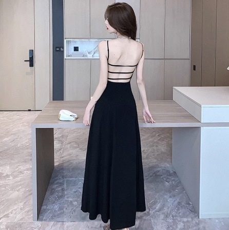 ワンピース ロング ロング丈 袖なし ノースリーブ オープンバック スリム Aライン 胸パッド付き パッド 背中開き きれいめ シンプル おしゃれ お洒落 こなれ感 ラフ ラブリー キュート ルーズ