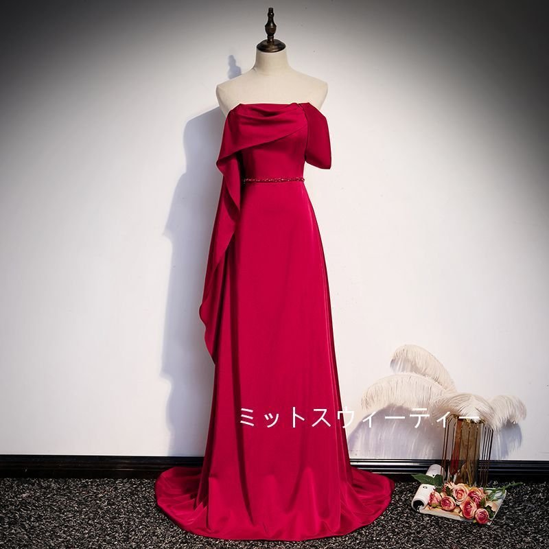 ベアトップドレス Ａライン ロングドレス カラードレス 安い カクテルドレス 演奏会 結婚式 イブニ