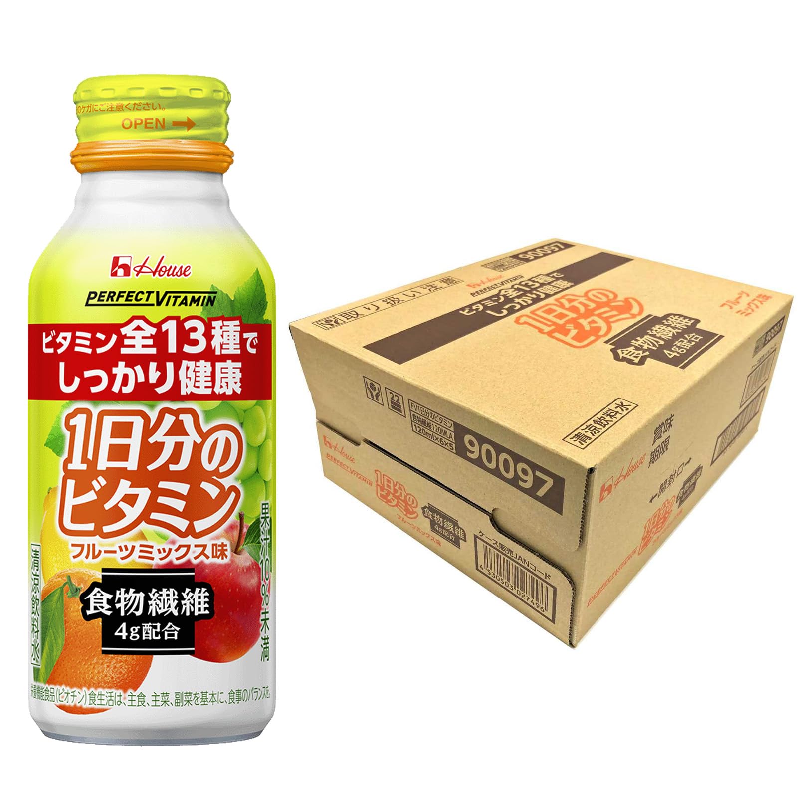 ハウスウェルネスフーズ PERFECT VITAMIN 1日分のビタミン 食物繊維 フルーツミックス味 120ml ×30本