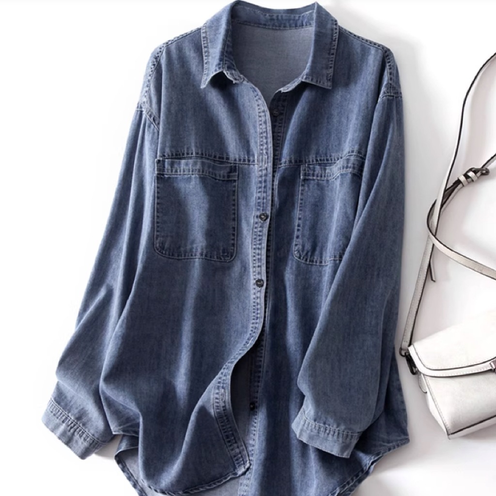レディース トップス シャツ ブラウス 前開き 長袖 襟付き 角襟 オーバーサイズ ポケット ボタン かわいい 大人可愛い シンプル カジュアル おしゃれ こなれ感 ラフ メンズライク 個性的 存在感