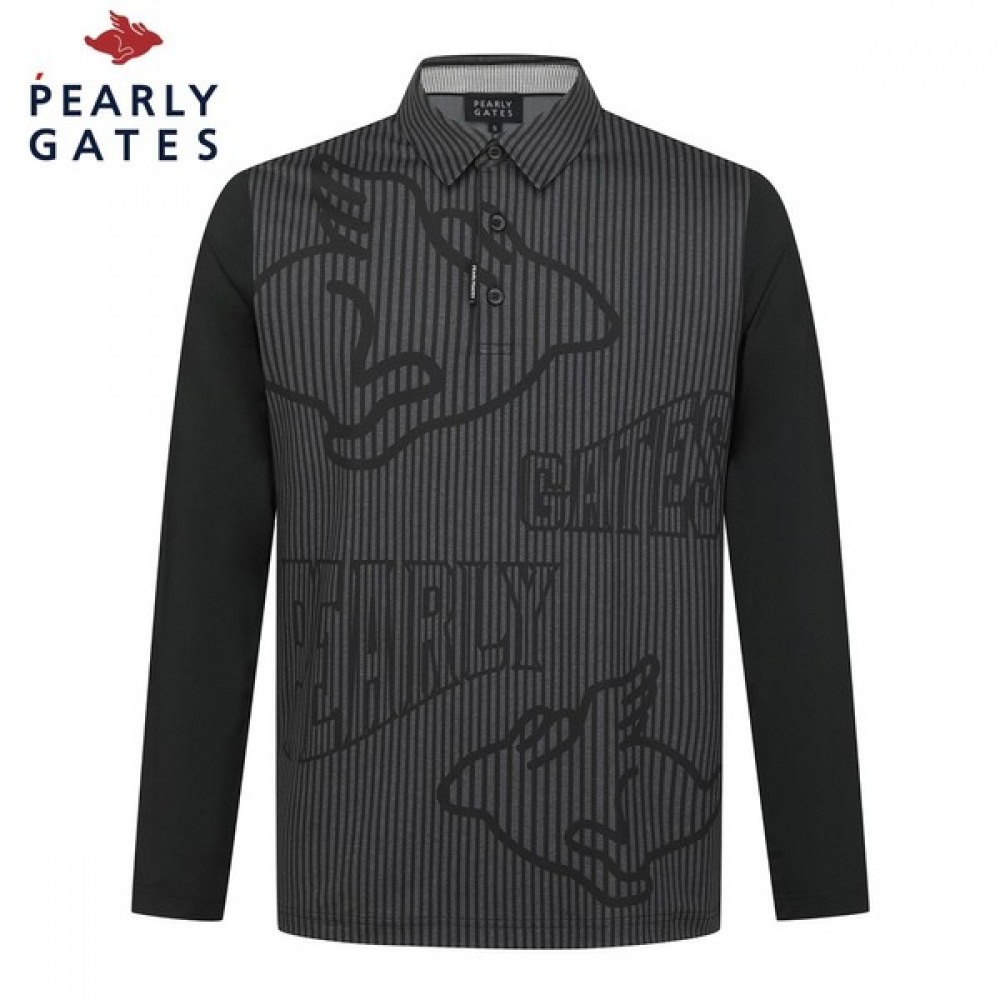 (Paris Gates) メンズストライプロゴクールスリーブカラー Tシャツ