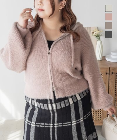 大きいサイズ レディース LL 3L 4L XL XXL XXXL CLETTEオリジナルシャギーニットダブルジップパーカー