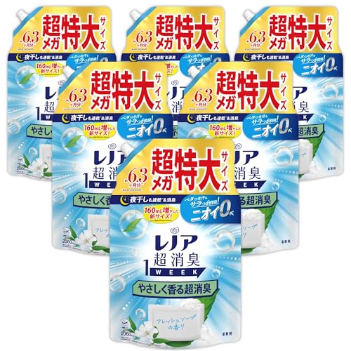 レノア Lenor 超消臭1WEEK 柔軟剤 やさしく香る超消臭 フレッシュソープ 詰め替え 2060mL×6袋 [大容量] [ケース品]