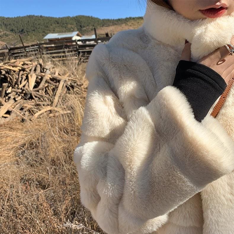 韓国ファッションファーコートアウター レディース 秋冬スタンドカラーゆったりファーコート