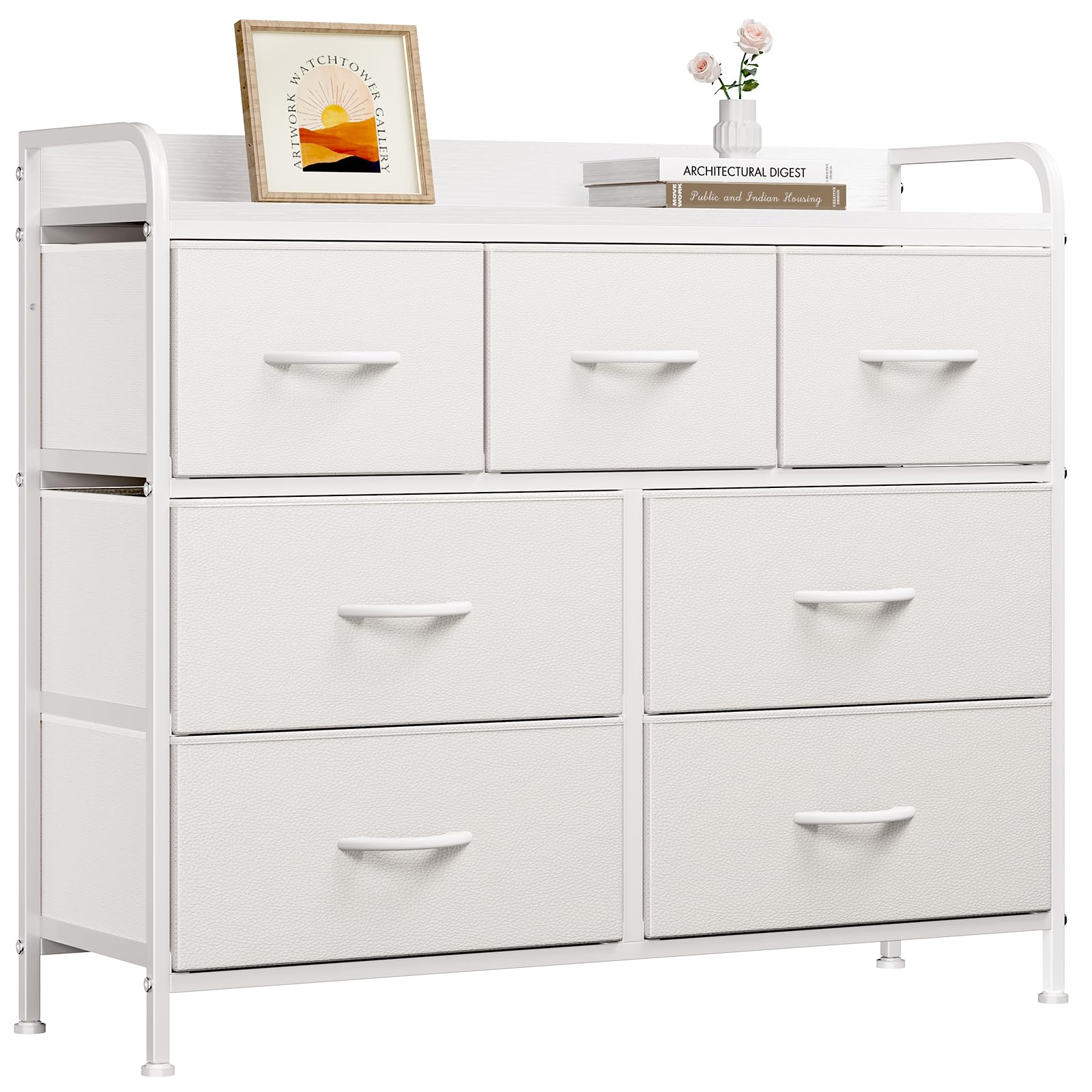 チェスト タンス 収納 3段7杯 大容量 洋服タンス おしゃれ レザー様 リビング収納 衣類収納 組立簡単 転倒防止 天板付き 幅80×奥行29×高さ81.5cm ホワイト 白 寝室 リビング 廊下 6,937円