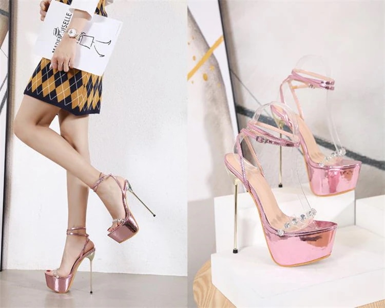 INSスタイル ナイトクラブ 厚底 サンダル 超ハイヒール スチレットヒール ラインストーン