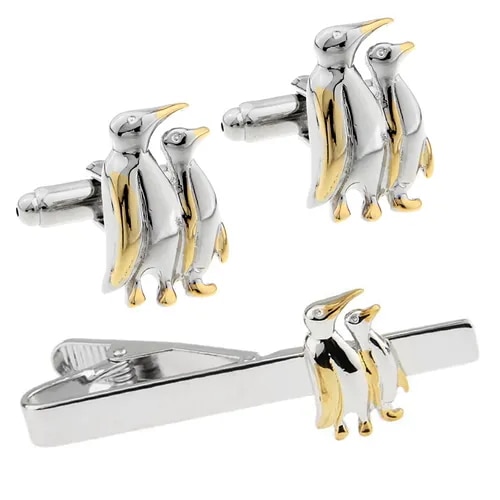 カフス ネクタイピン セット シルバー ゴールド ペンギン カフスボタン カフリンクス タイクリップ タイピン