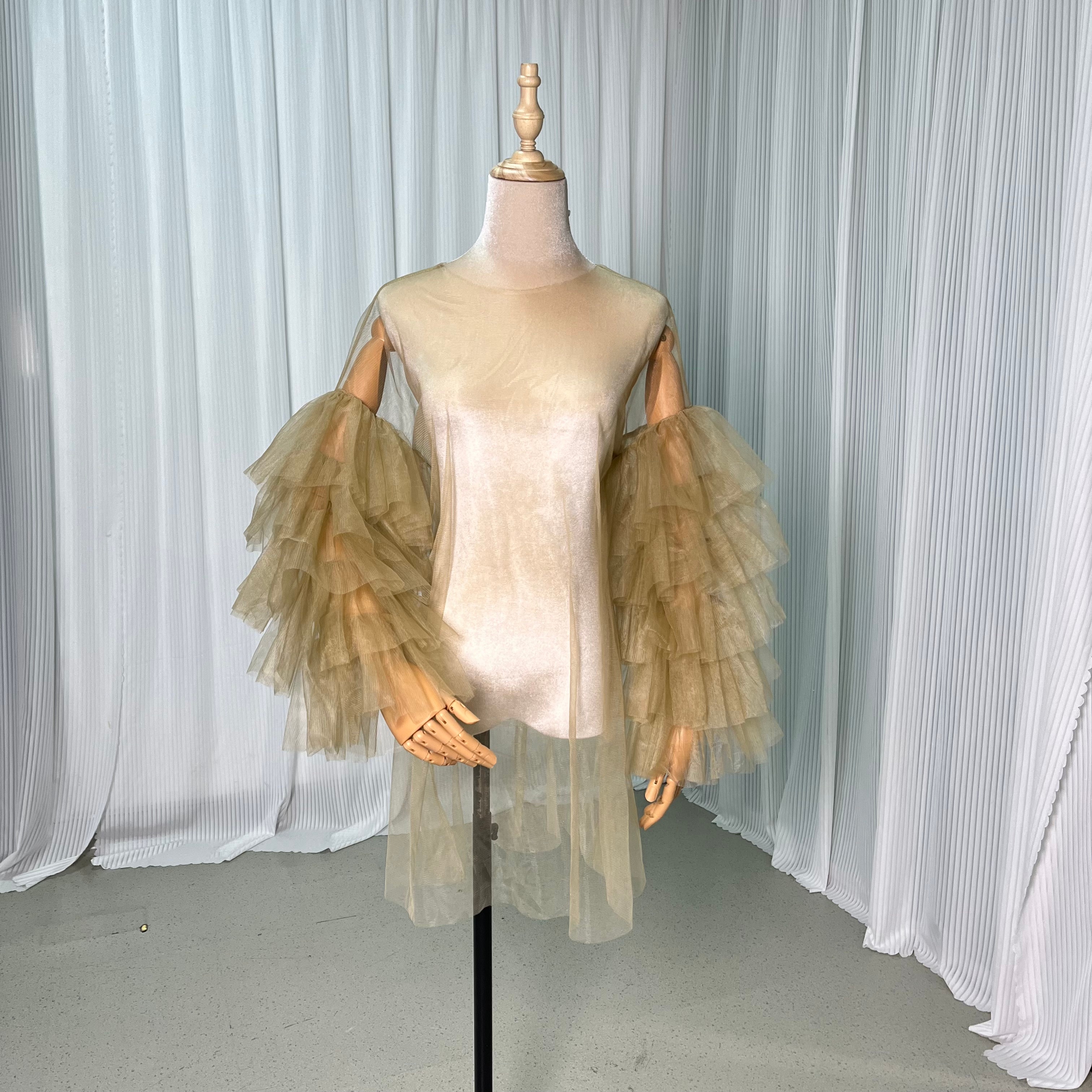 トップス カーキ色 ソフトチュール ロングスリーブ ウェディングドレス カーディガン