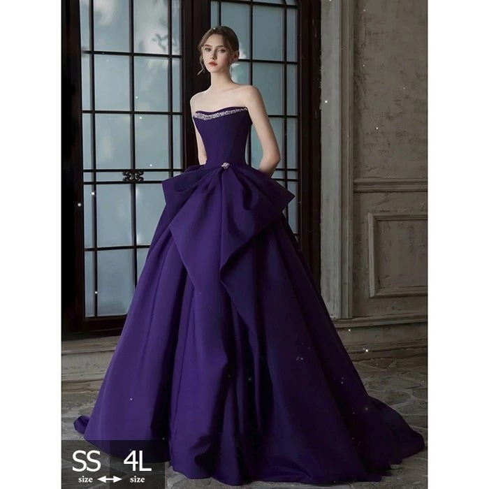 パーテイードレス ロング丈ドレス 肩出し セクシー レディース 着痩せ 発表会 演奏会 二次会 大きいサイズ エレガント 20代 30代 40代 大人 可愛い 結婚式 披露宴 フォーマルドレス パープ