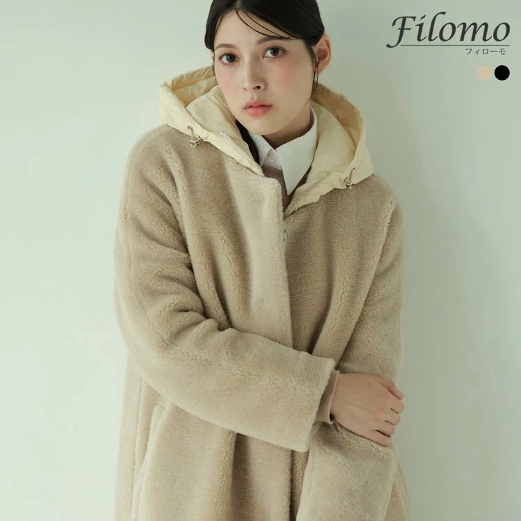 ノーカラー デザイン ウール コート ダウンベスト 付き 3WAY アウター 上着 防寒 filomo コート ジレ かわいい オシャレ ブランド フィローモ プレゼント 母の日 ギフト 秋 冬 お出