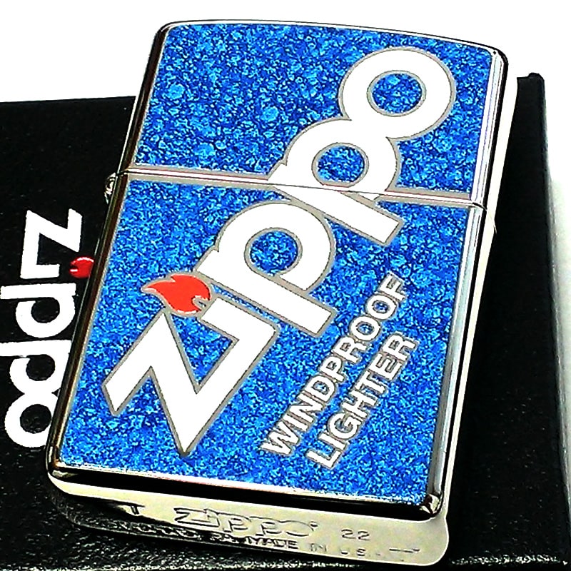 ZIPPO アーマー ロゴデザイン ジッポ ライター Zippo Logo 両面加工 ダブルフルカラー おしゃれ ブルー かっこいい 青 メンズ シルバー ギフト プレゼント 8,232円