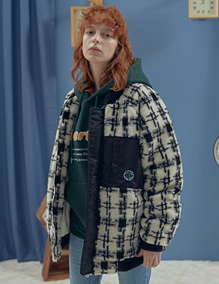 [LIBERTENG]韓国ファッション/チェックフリースパッド入りのジャケットブラック/ユニセックス/ ペアルック/ 13,900円