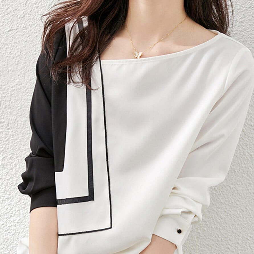カットソー レディース 長袖 Vネック アシンメトリー バイカラー 個性的 上品 かわいい 大人可愛い きれいめ シンプル カジュアル 無地 春 秋 ママ 学生 お出かけ デート ホワイト トップス