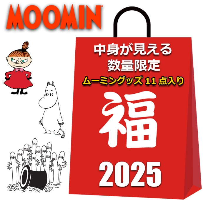 ムーミン 福袋 2025 中身が見える 11点入り クッション ブランケット 水筒 タンブラー 弁当箱 収納ボックス バッグ ソックス レディース まとめ売り キャラクター グッズ リトルミイ
