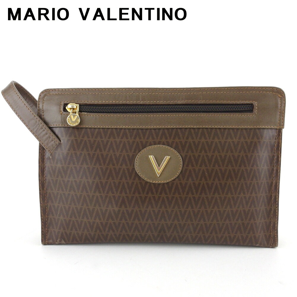 クラッチバッグ セカンドバッグ バッグ Vマーク レディース メンズ ブラウン ゴールド シルバー 中古