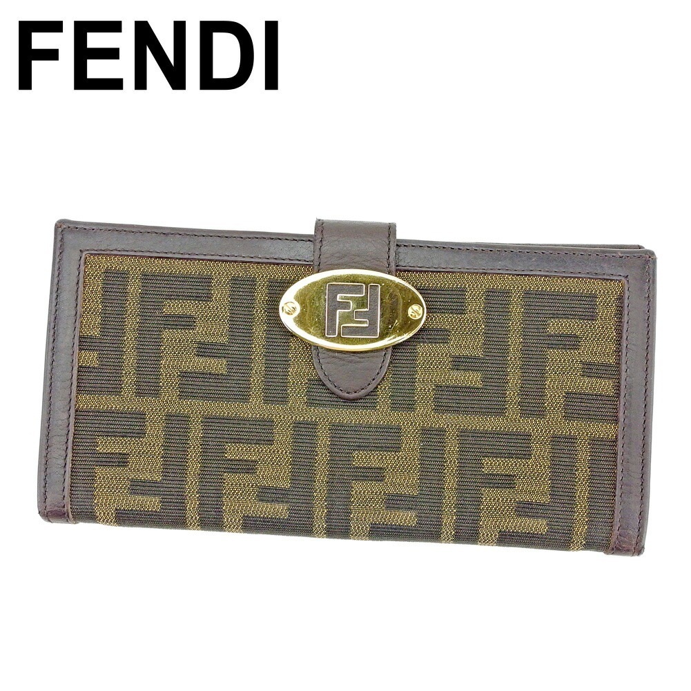長財布 Wホック 財布 ズッカ FFプレート ブラウン ブラック ベージュ ゴールド 中古