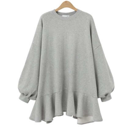 プルオーバー トップス シンプル ブラック 黒 グレー 灰色 アプリコット ミディアム丈 袖あり 5,111円