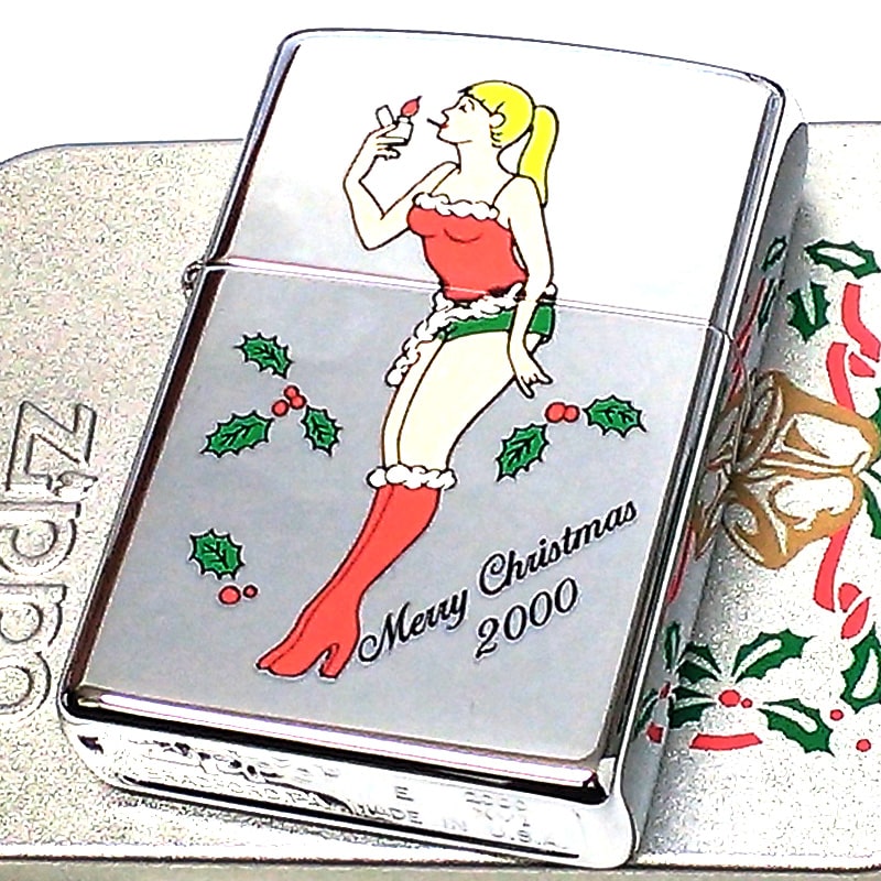 ZIPPO 一点物 ウィンディ クリスマスレディ サンタ おしゃれ 2000年製 絶版 ジッポ ライター レア X’mas 珍しい 女性 かわいい Windy シルバー 鏡面 未使用品 レディース