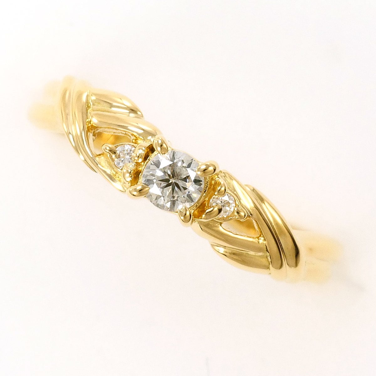 K18 18金 YG イエローゴールド リング・指輪 6号 ダイヤモンド 0.10ct ダイヤモンド 0.02ct 総重量約1.7g 中古