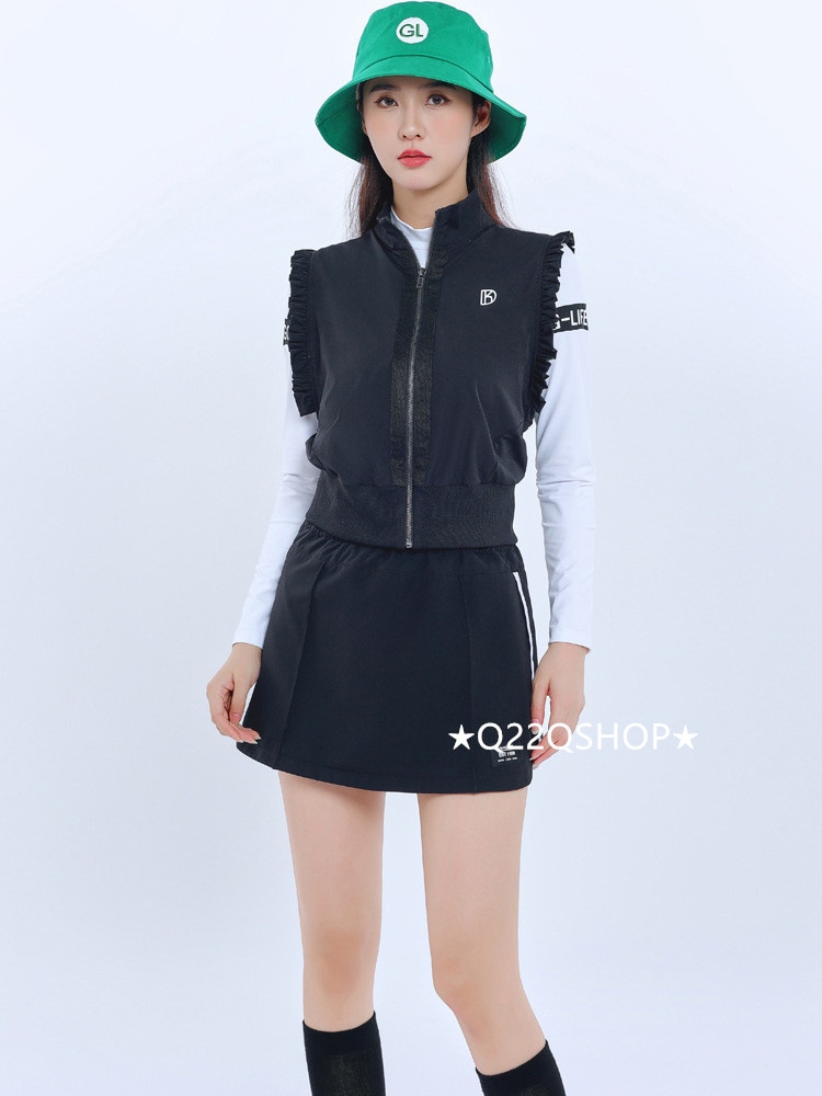 ゴルフウェア レディース スポーツウェア ゴルベスト アウター 単品 袖無し フリル 大きいサイズ 黒 春夏 速乾 韓国風 INS おしゃれ