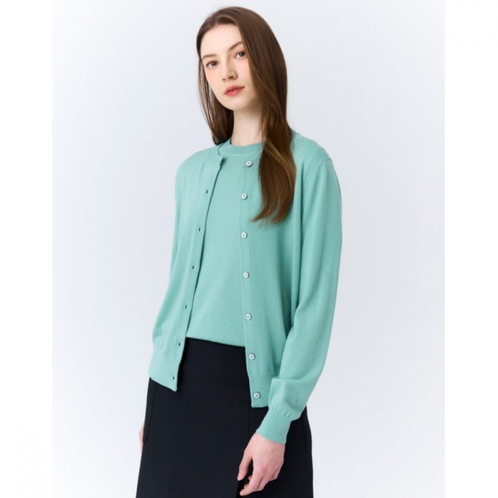 (ヘッジズレディース) 24SS グリーンファインウールラウンドネックカーディガン HSSW4AC13E2