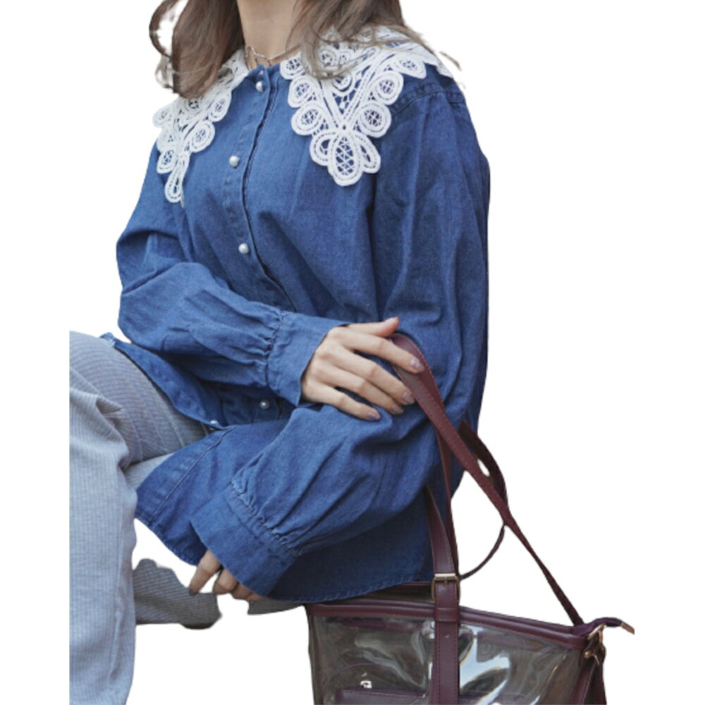 Big Lace Collar Denim Blouse A,D,G レディース トップス