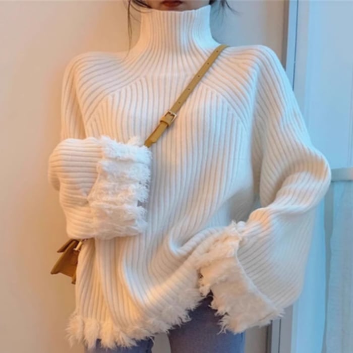 レディース トップス ニット セーター プルオーバー 長袖 ボリューム袖 萌袖 ハイネック タートルネック ワイド ふわふわ 伸縮性 かわいい 大人可愛い きれいめ シンプル カジュアル 上品