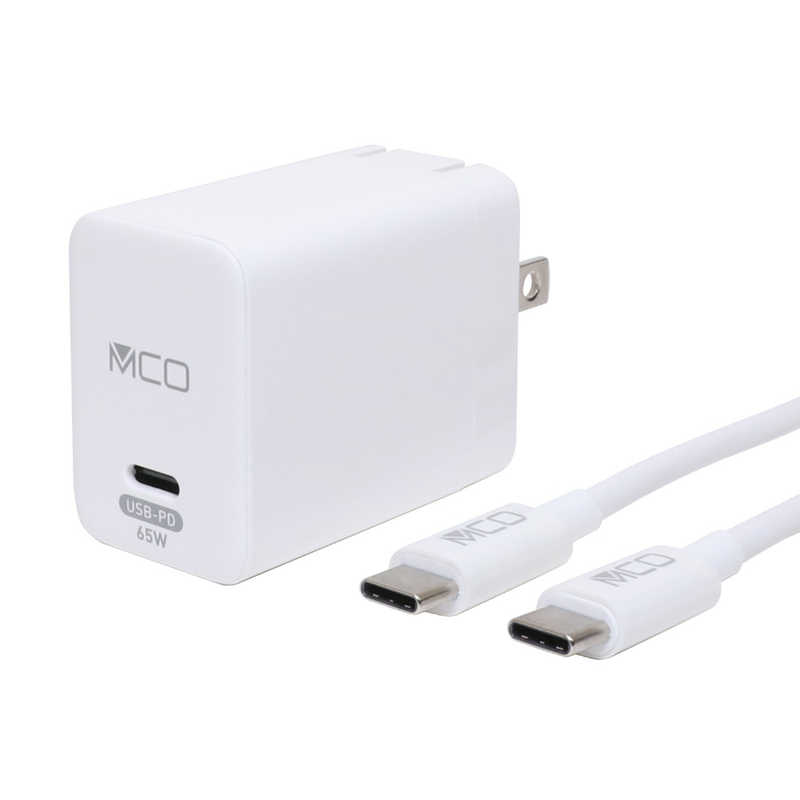 ナカバヤシ　GaN採用 USB PD対応 USB-ACアダプタ 65W Type-Cケーブル付　IPA-CS03/WH