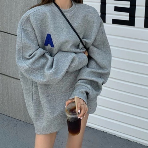 レディース トップス プルオーバー トレーナー ロング 長袖 Uネック ラウンドネック オーバーサイズ ストリート アメカジ きれいめ シンプル カジュアル おしゃれ かっこいい こなれ感 ラフ