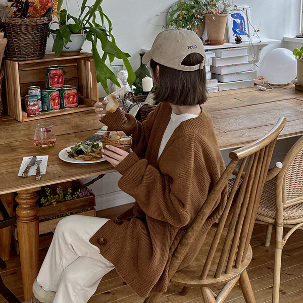 いつも所蔵 ウールニットカーディガン(44-99)_オーバーフィット Vネック バルーン